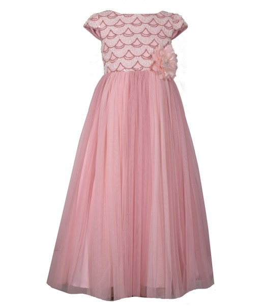 Bonnie Jean Pink Sequin Bodice Maxi Tulle Dress 